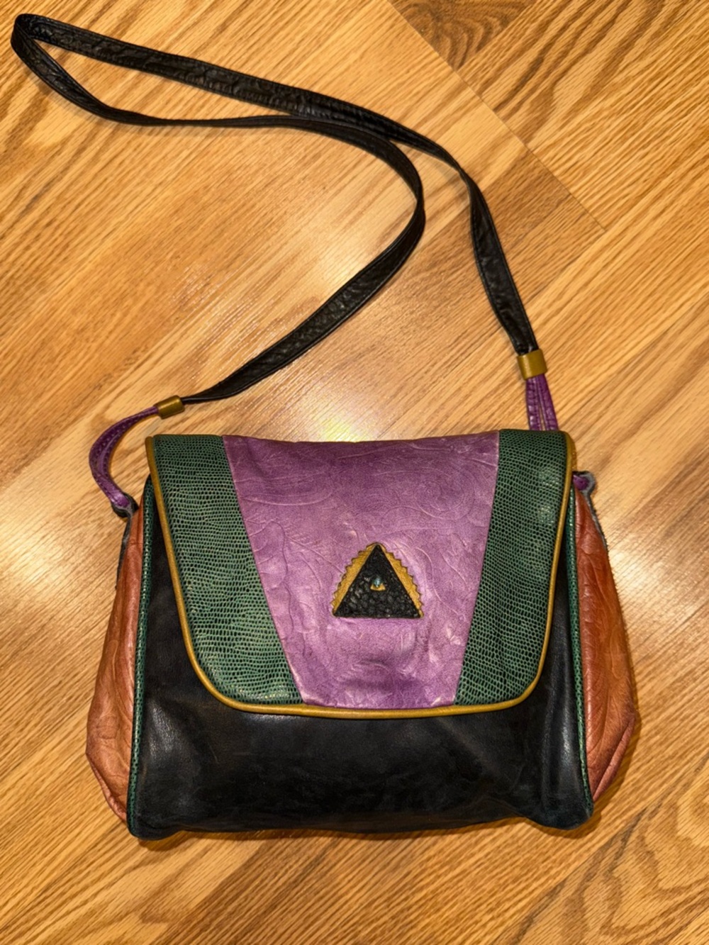 Leather Gayle Anderson Designs Multicolor Colorblock Shoulder Bag